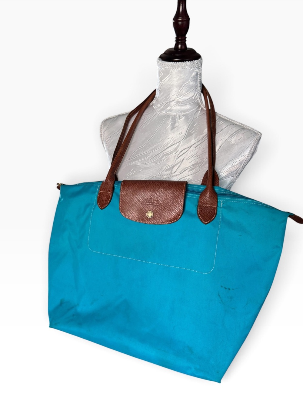 Longchamp Turquoise Tote Bag with Brown Trim - Travel & Everyday Carry